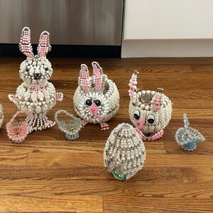 Whimsical Beaded Animal Set - Pink, White, Gray